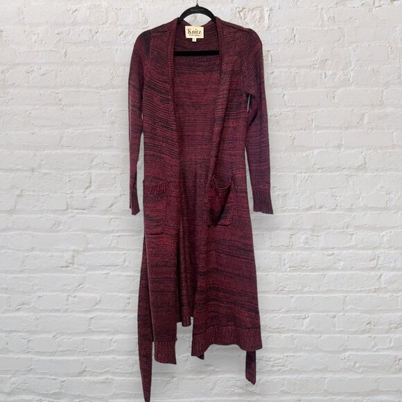 For Love and Lemons | Knitz Line | Maxi Cardigan With Tie in Burgundy | Size M - Picture 1 of 4